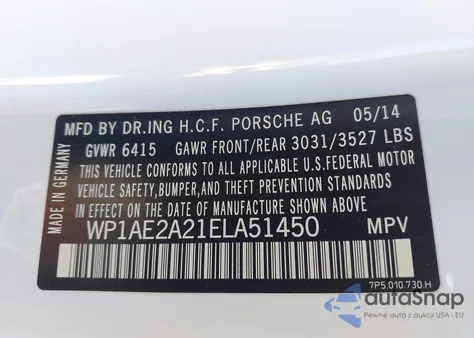 2014 Porsche Cayenne Hybrid S from USA, damaged, VIN WP1AE2A21ELA51450